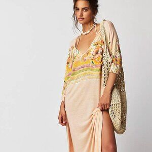 Free People Southport Tee Dress Floral Striped Print Drapey V-Neck Small